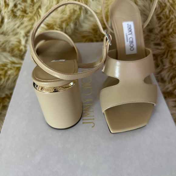 Jimmy Choo Ellison 85 desert Nappa Leather Sandals sz 38 - Picture 5 of 12